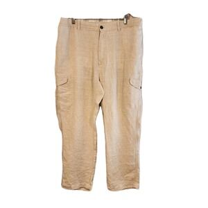 Caribbean Men's Pants Cargo Linen Size 40x32 Beige Beach Lightweight Casual